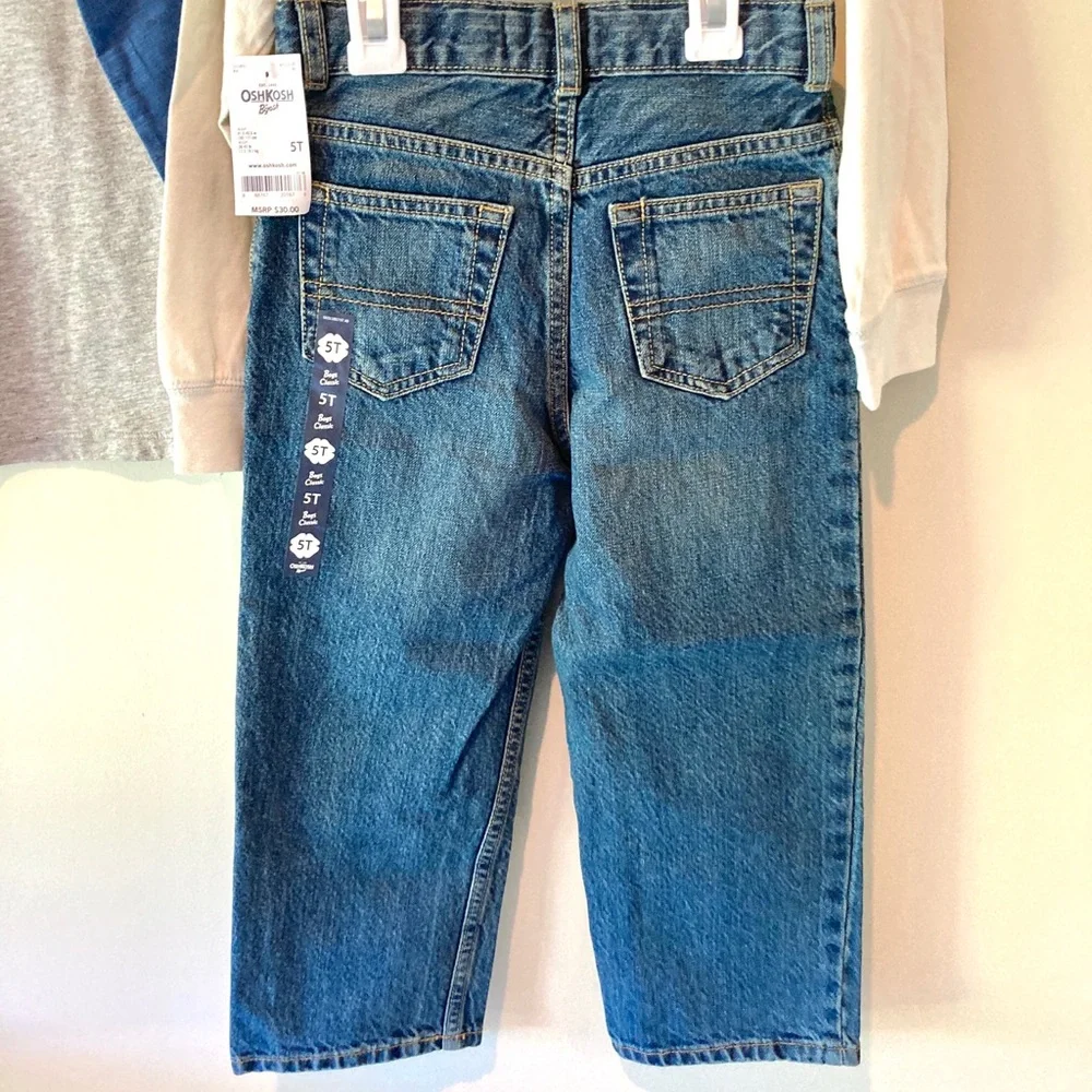 NWT Oshkosh jeans and 2 long sleeve tees Size 5